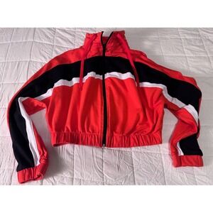 Love Crop Track Y2K Jacket Full Zip Color Block Activewear Red  White Medium‎